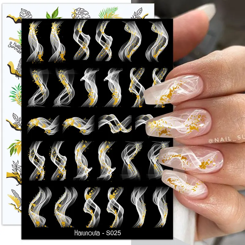 3D Gradient Ink Blooming Marble Line Nail Stickers Decoration Flower Leaves Butterfly Designs Gel Polish Manicure Slider Decals