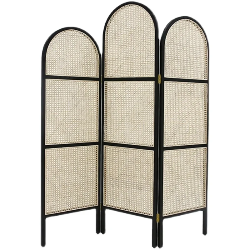 

YY Nordic Solid Wood Rattan Screen Small Apartment Living Room Retro Partition Prevent Bad Luck