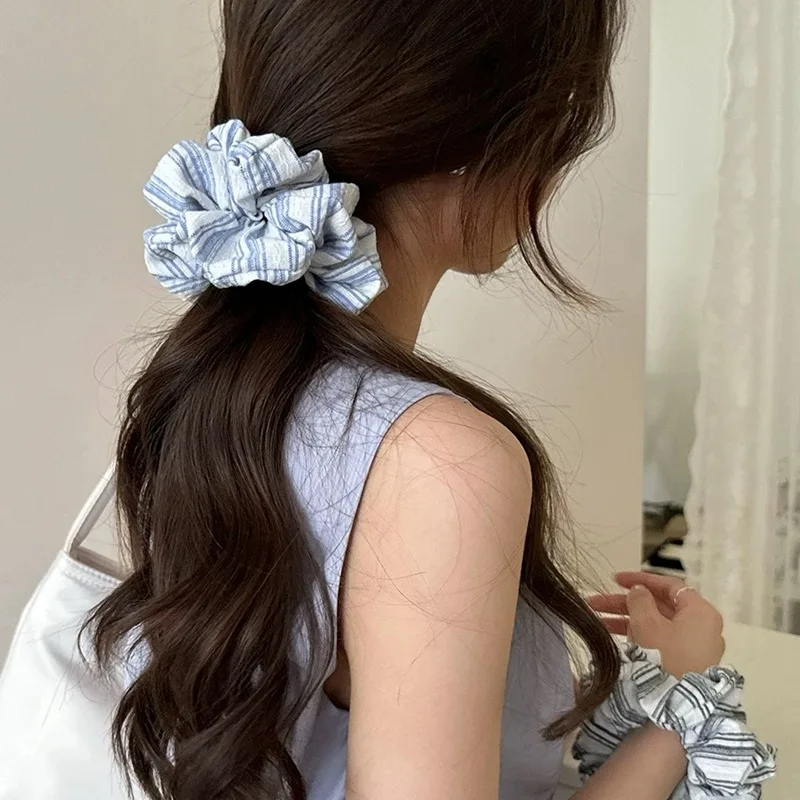 2024 корейская мода резинки для волос в полоску синяя резинка женские эластичная