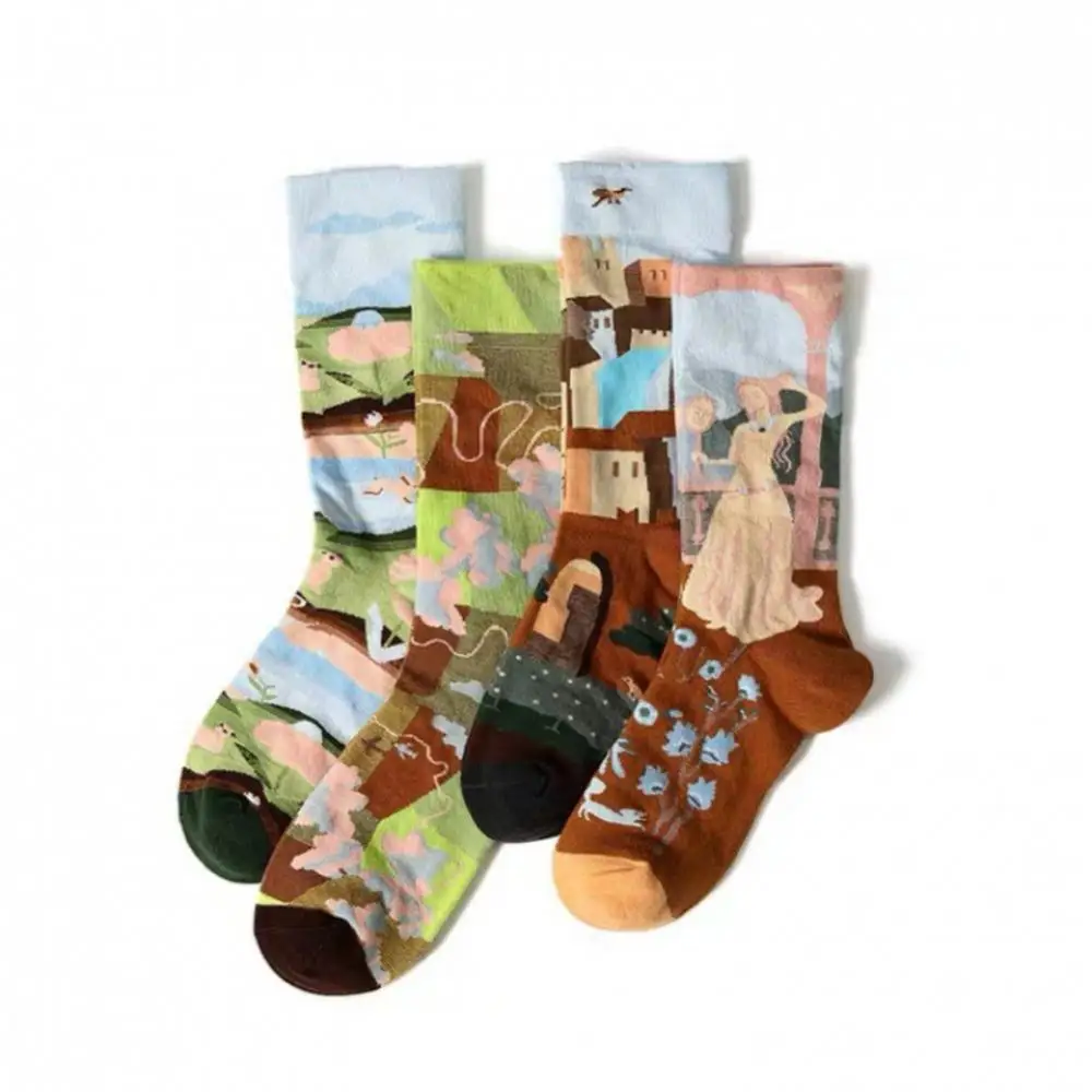 10Pairs/Lot Print Women Long Sock Personality Art Van Gogh Socks Oil Painting Socks Funny Happy Socks Men Autumn Winter Socks