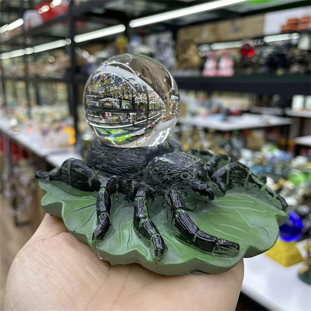 

CS71 Figurine Giant Life Like Spider Collectible Display Lotus Leaf Resin Ornament Crystal Ball Base Holder