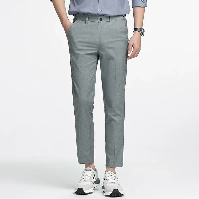 Мужские повседневные укороченные брюки облегающие из ледяного шелка с