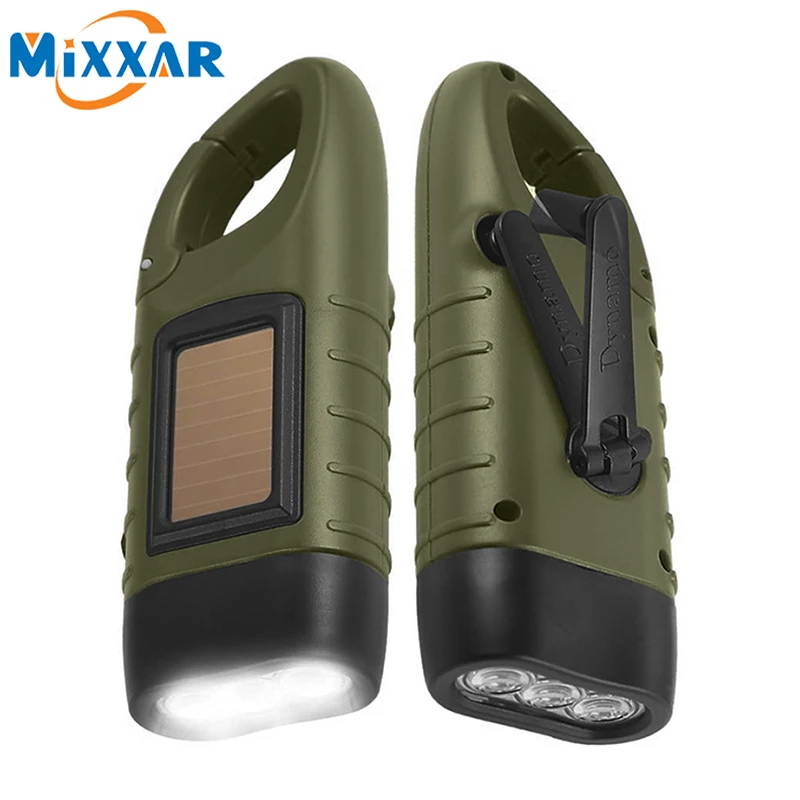 ZK20 LED Flashlight Hand Crank Solar Powered Rechargeable Survival Gear Self Powered Charging Torch Dynamo for Fishing Hiking