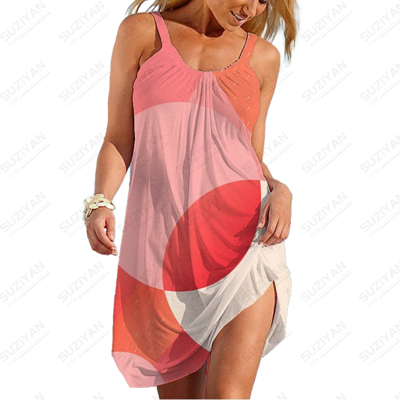 

Women's Casual Comfortable Dress Pink Fashion 3D Printed Dress Dress Summer Round Neck Sleeveless Dress Street Fashion Dress