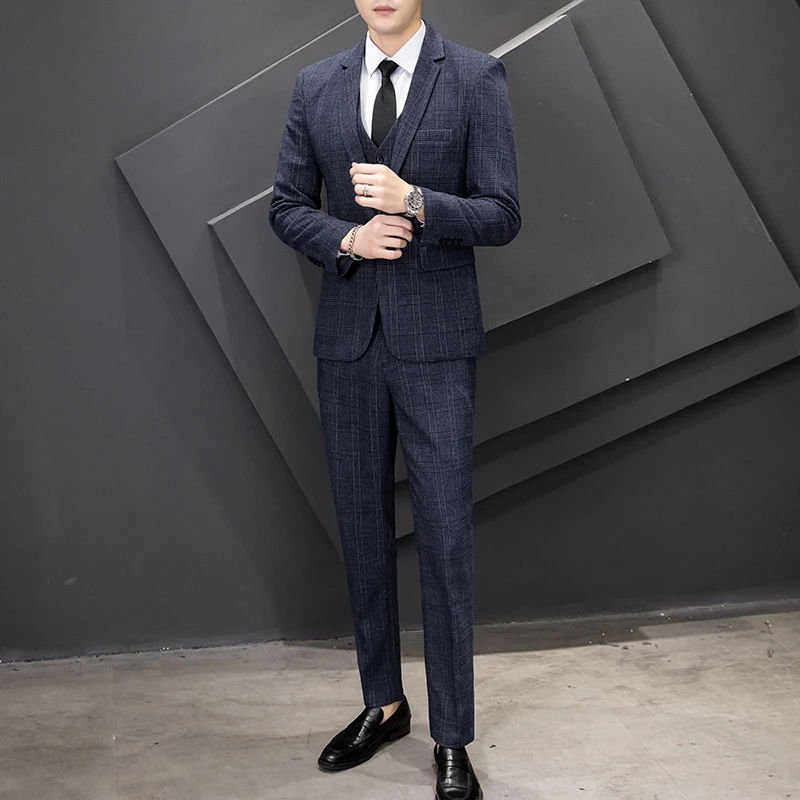 

Новинка (Блейзер + жилет + брюки) мужская деловая модная профессиональная одежда Корейская версия облегающее платье лучшего Мужчины костюм из 3 предметов