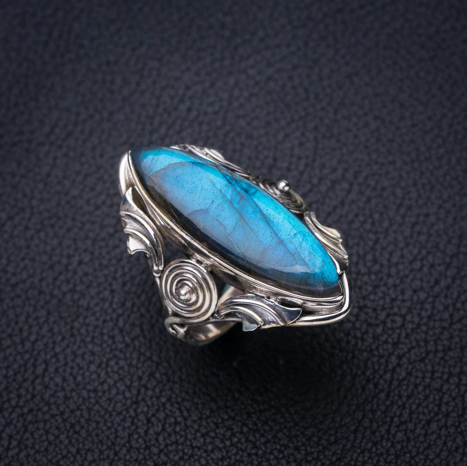 

StarGems Природный синий огонь Лабрадорит ручной работы фото серебряное кольцо 7,5 E7377