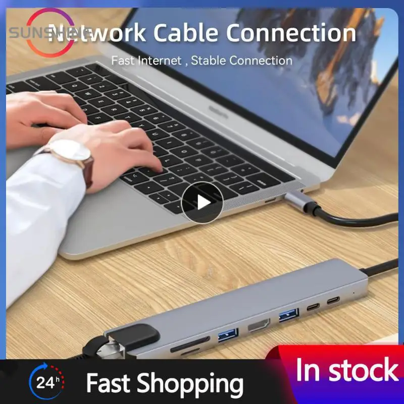 

8 Port Docking Station Usb 3.0 Usb-c Hub 8 In 1 Usb C Adapter Pc Pd Charge 100mbps Type-c Splitter For Macbook 8-in-1 Usb-c Hub