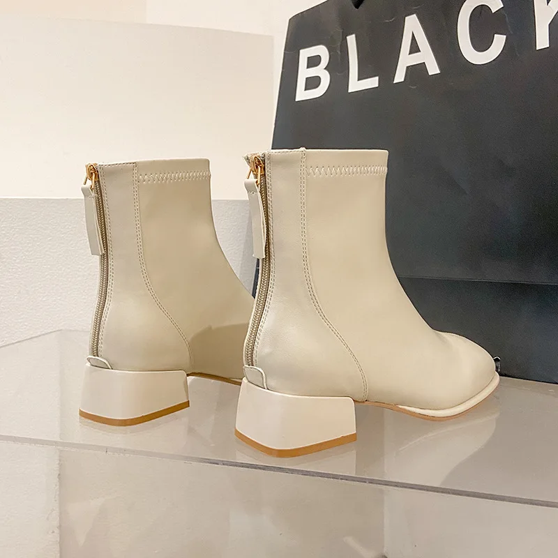

Брендовые женские ботинки, женская зимняя обувь на молнии, модная модель 2022 года, рок, осенне-зимняя женская обувь на средней резиновой подошве, римские ботильоны на расширяющемся книзу каблуке