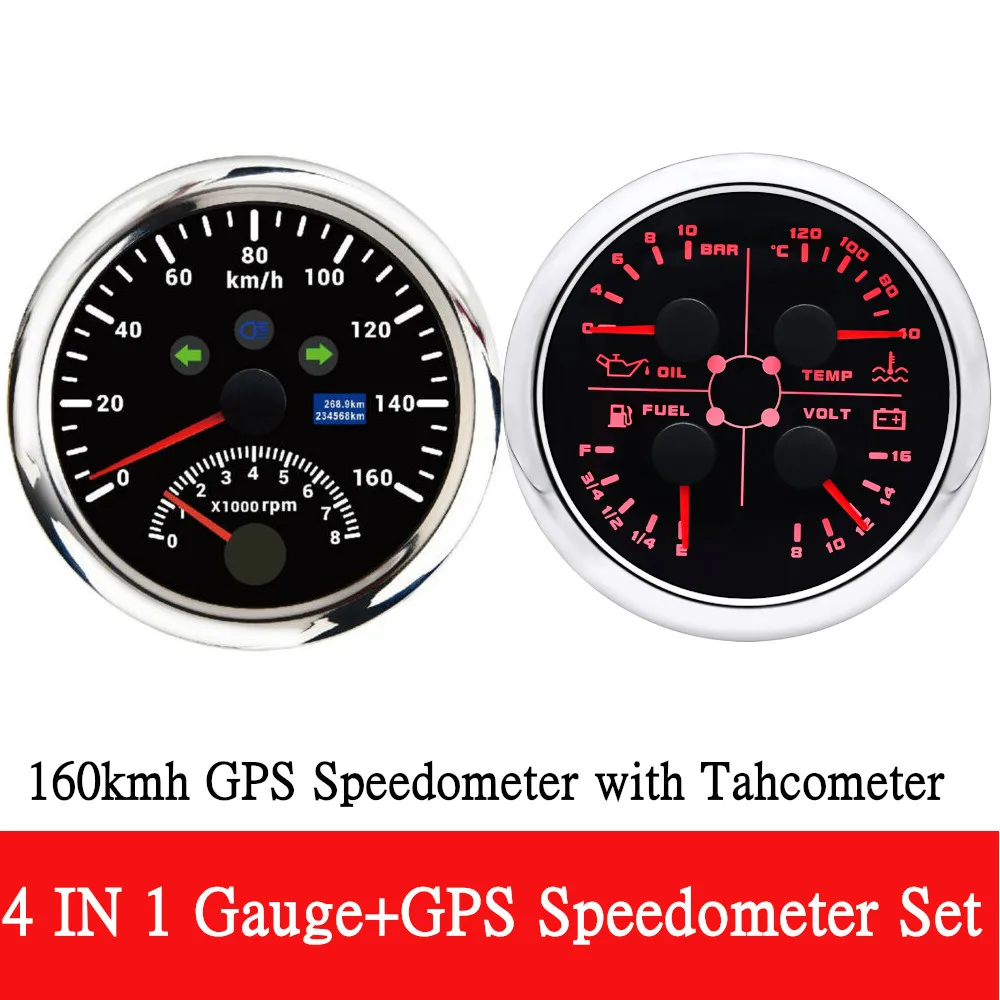

Спидометр HD 85 мм 120 км/ч 160 км/ч 200 км/ч GPS цифровой Спидометр Тахометр + 4 в 1 давление масла воды температура вольт топливный датчик