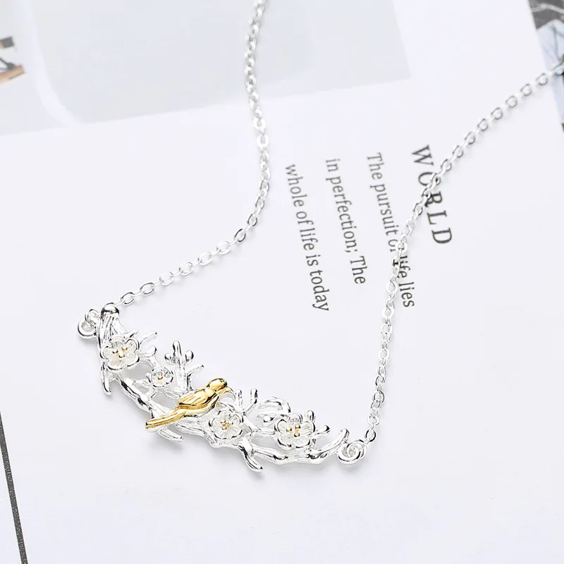 Женское ожерелье из серебра 925 пробы с птицами