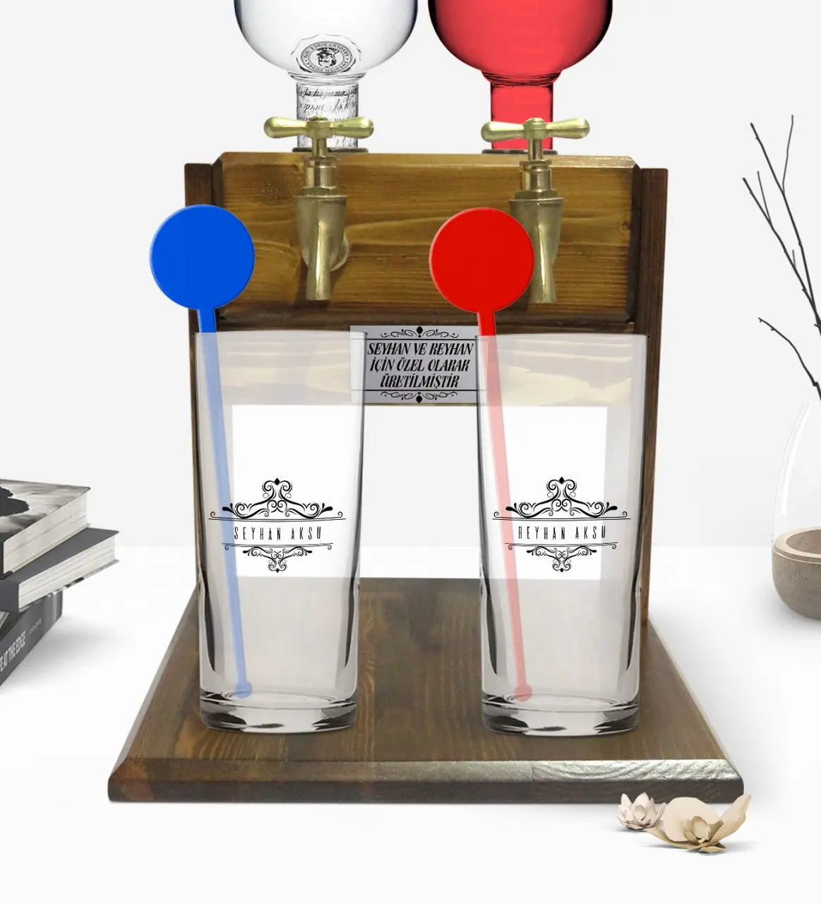 

Personalized Colorful Printed Is Dual Vodka Cup and Double Tap Natural Wood Vodka Standı-8