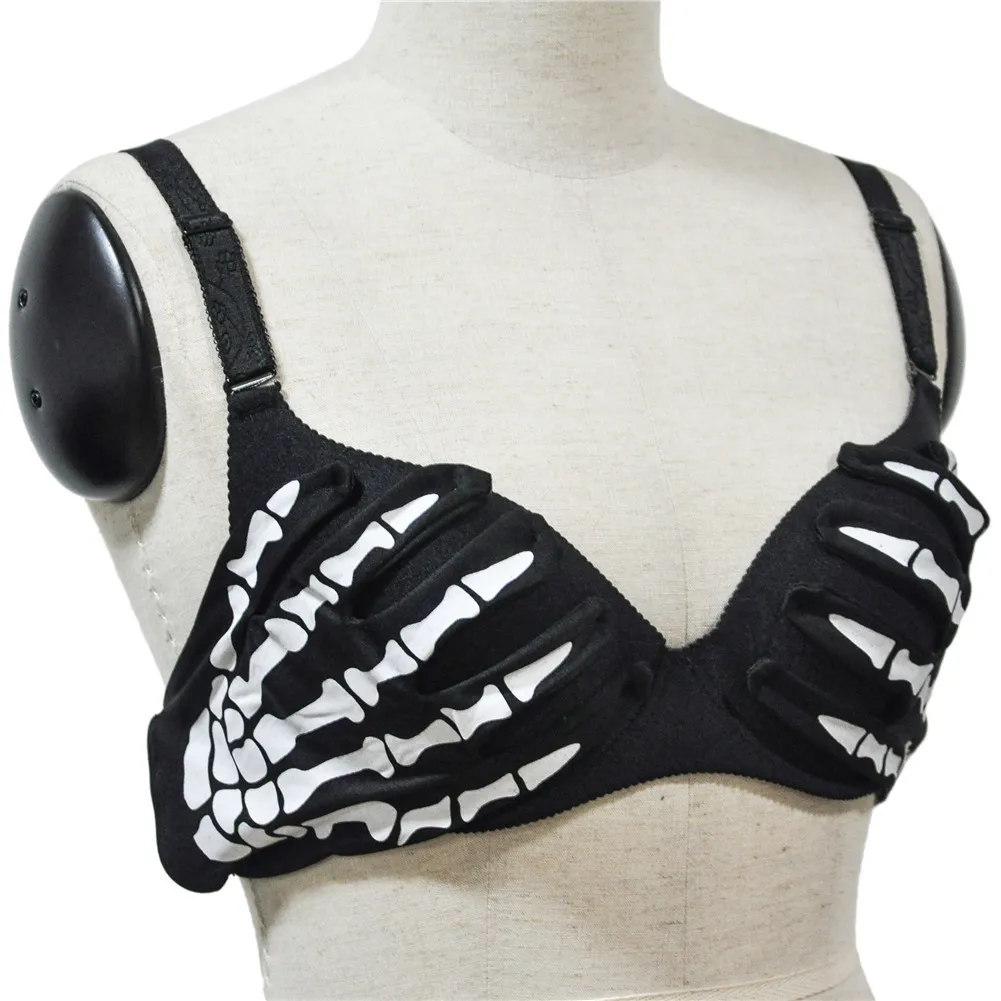 

Women's Halloween Sexy Punk Bra Top Steampunk Skeleton Claws Party Nightclub Rock White Bones Clubwear Bra Crop Top