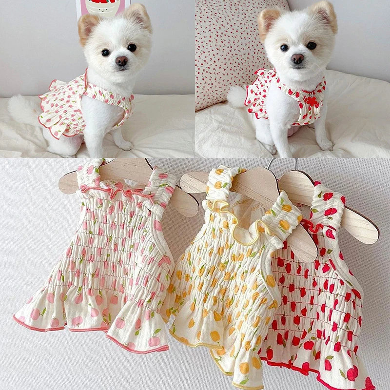 

Летняя юбка для собак в виде фруктов, одежда для домашних животных, подтяжки для собак, одежда с принтом клубники, платье для щенка, для мален...