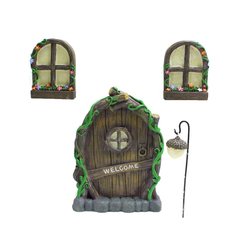 

Fairy Door And Windows For Trees - Glow In The Dark Yard Art Sculpture Decoration , Wall And Trees Outdoor