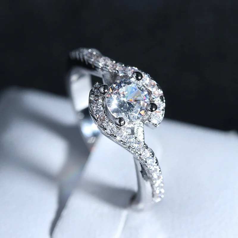 Yanleyu элегантное витое кольцо тибетское серебро с платиновым покрытием 5 мм Кубический Цирконий обручальные кольца для женщин ювелирные изделия для помолвки