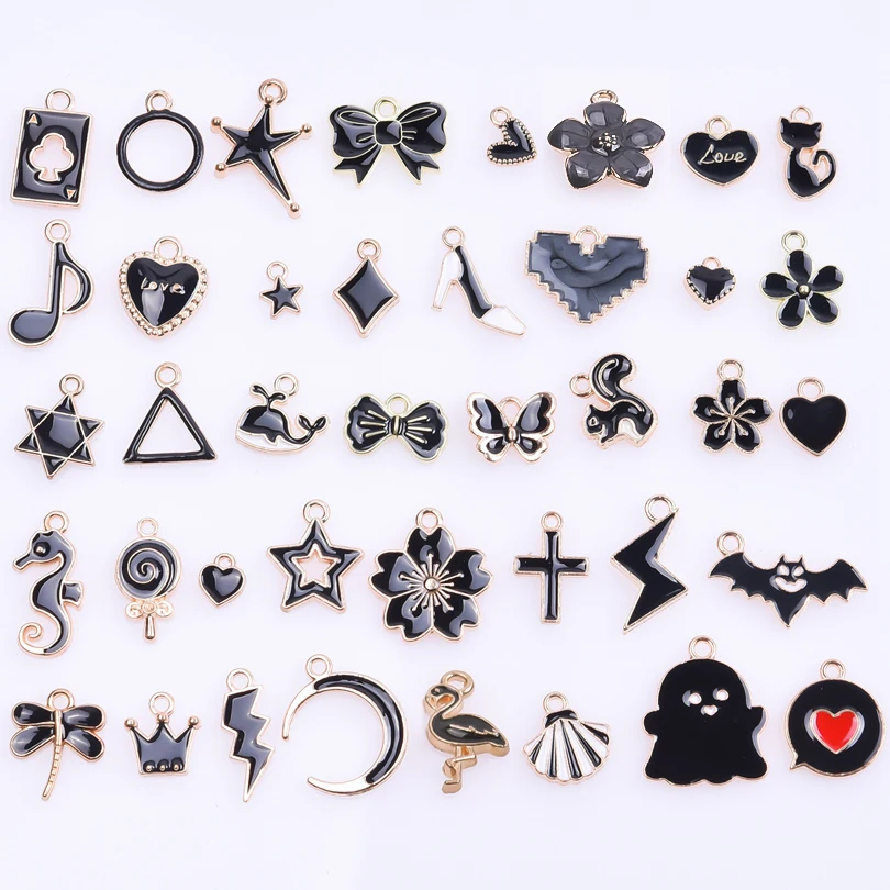 

40PCS Mix Enamel Charm Mestery Black Animal Bat Pendant Alloy Gothic Star Ghost jewelry making Craft Supplies Bulk Wholesale