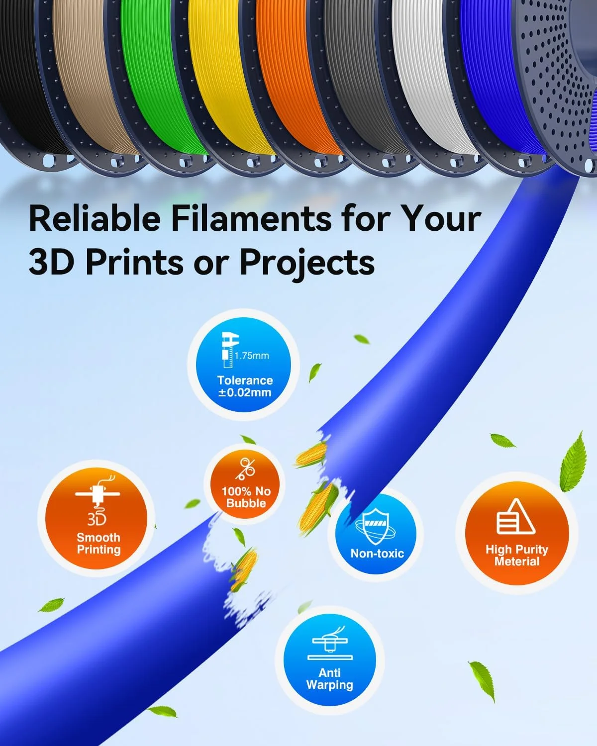Фото JAYO 10 рулонов 3D-филамента PETG/PLA/PLA PLUS для 3D-принтеров, 1,75 мм, 100% без пузырьков, нетоксичный, материалы для 3D-печати для 3D-принтеров и 3D-ручек №1