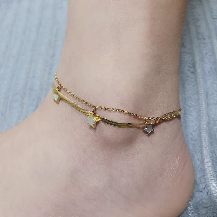 

Multilayer Stars Beads Squares Anklet Simple Gold Anklets For Women Goth Foot Chain Beach Leg Anklet Bracelets Boho Jewelry Gift