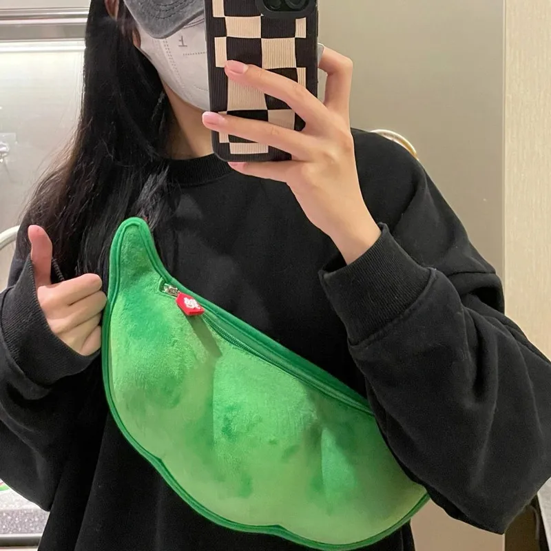 New Velvet Women's Bag Solid Color Leisure Crossbody Bag  Versatile Creative Pea Dumpling Bag Cute Cartoon Shoulder Bag