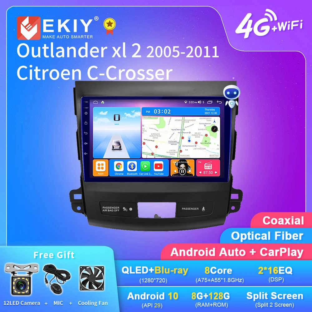 EKIY T7 QLED Android автомобильное радио для Mitsubishi Outlander xl 2 2005-2011 Citroen C-Crosser стерео