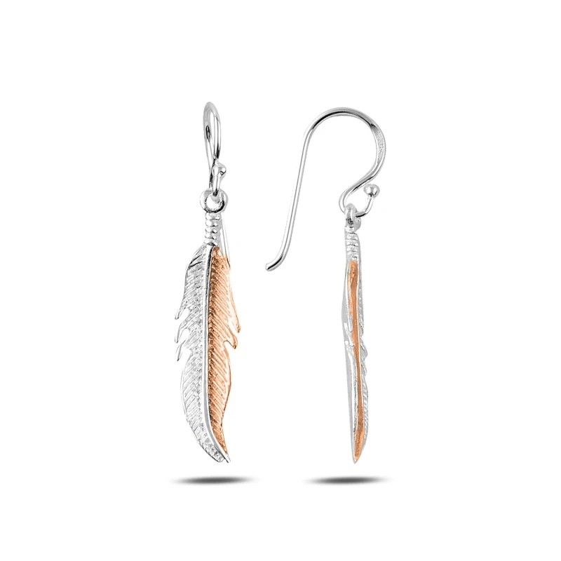 

Silver 925 Sterling Rose Gold Plated Dangle Feather Earring