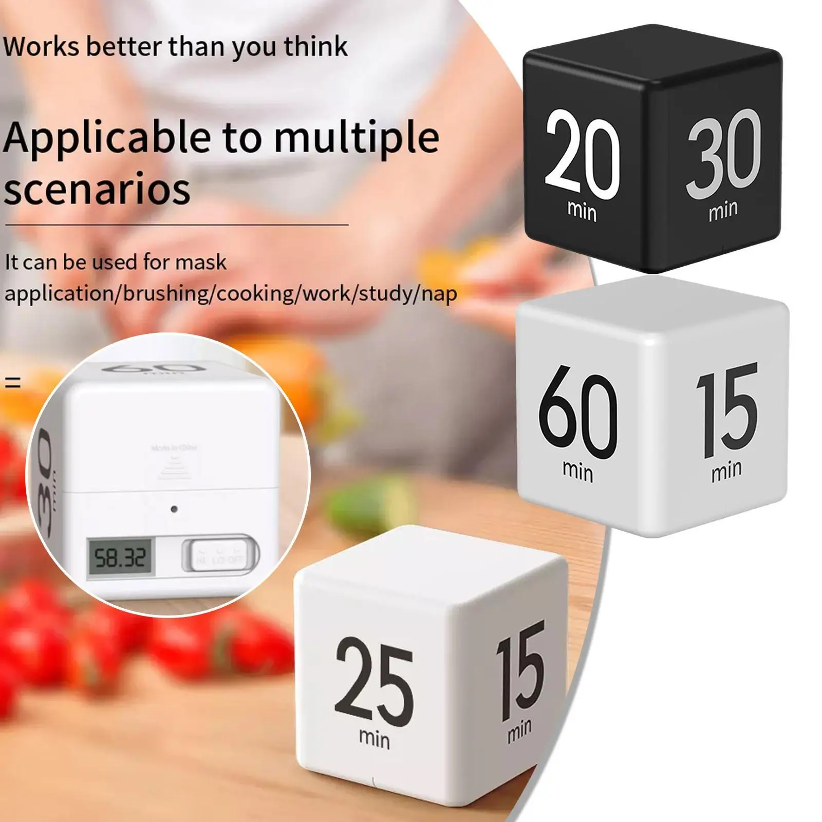 

Kitchen Timers Practical Alarm Clock Digital Display Time Management PP Cube Shape Countdown Homework Study Timer For Daily Life