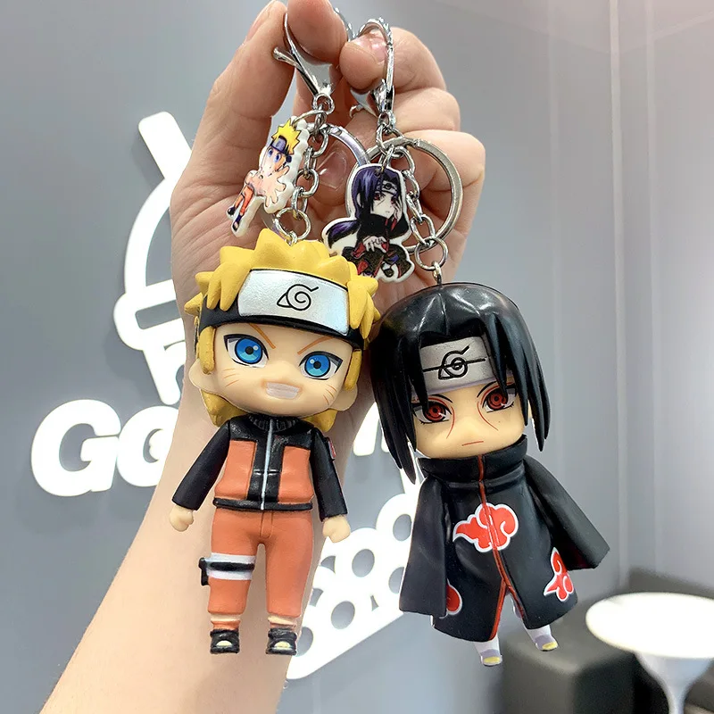 

NARUTO Anime Figures Naruto Sasuke Kakashi Itachi Jiraiya PVC Keychain Bag Keyring Charm Accessories Kids Toys Birthday Gifts