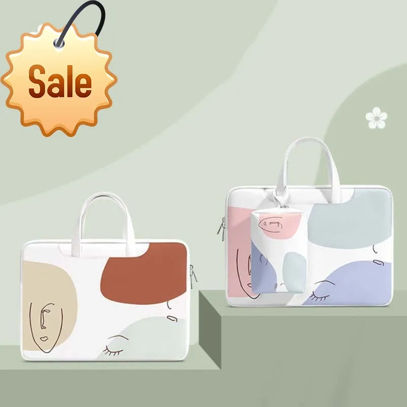 

Women Laptop Protective Case Handbag Add Small Bag Add Storage Bag PU Material Light Color Bag Office Bag