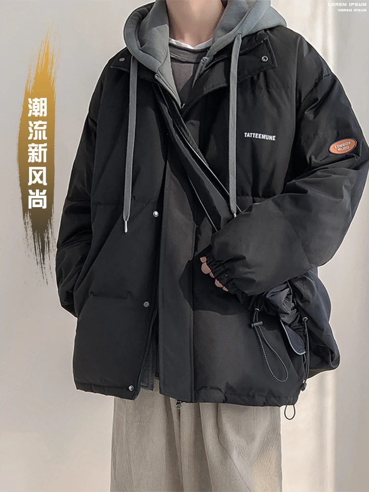 Men's hooded bright face down jacket Winter fashion brand duck down short thickened warm keeping workwear casual down jacket