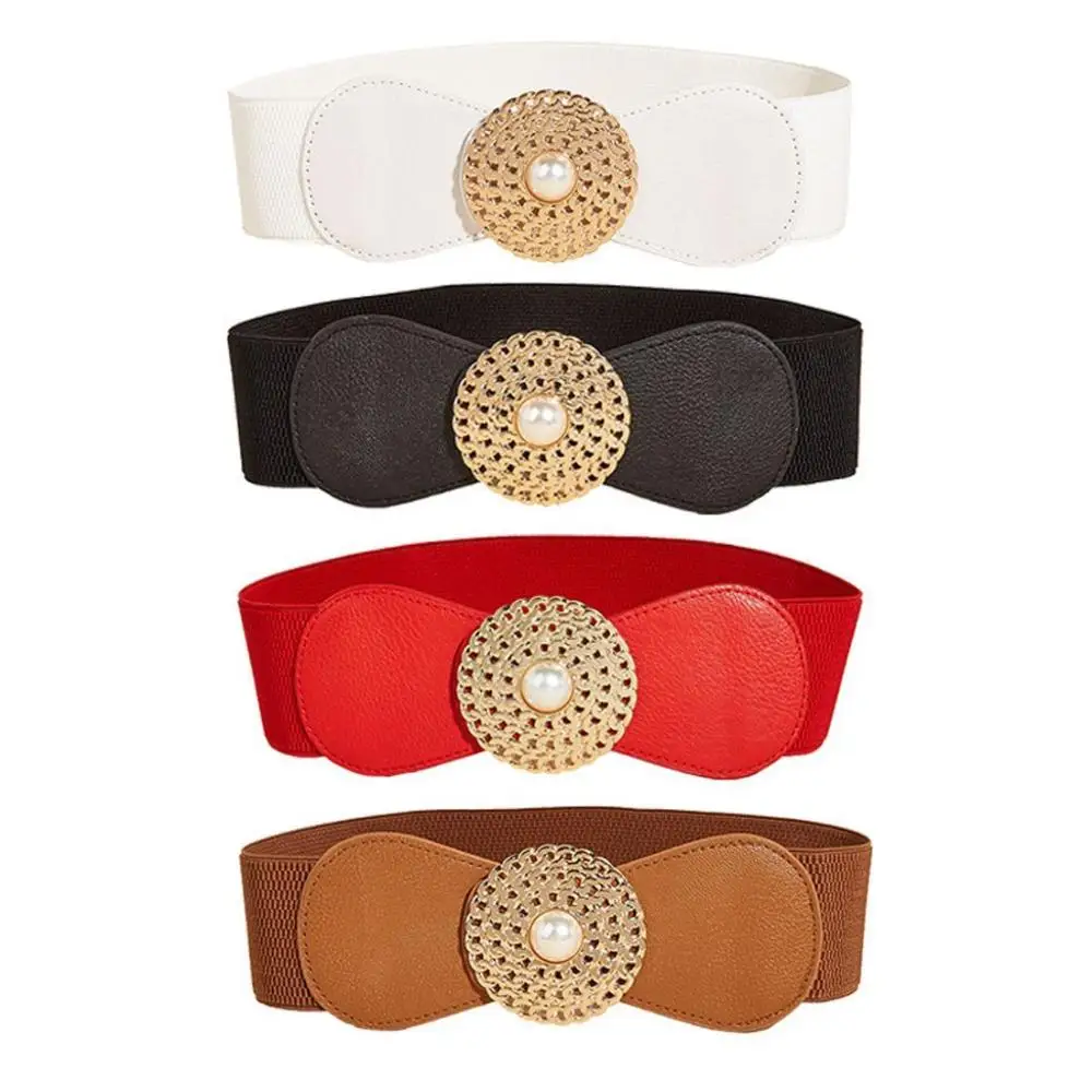 

Fashion PU Leather Lady Wide Elastic Corset Women Dress Belts Women Belt Round Buckle Belt Korean Style Waistband