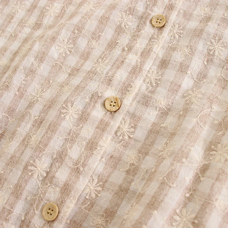 Женский хлопковый топ без рукавов милый клетчатый в японском стиле с вышивкой