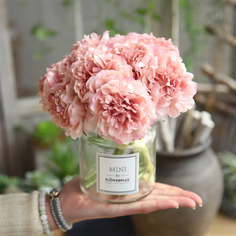 

6colors Artificial Flowers Peonies Real Touch Diy Fake Plant Decor for Bedroom Living Room Faux Hydrangeas Diy Wreath Decoration