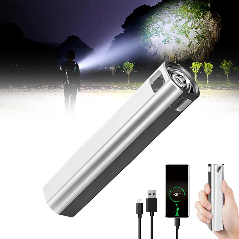 

Портативный перезаряжаемый карманный фонарь онарик можно использовать в качестве внешнего аккумулятора, водонепроницаемый фонарик со вст...