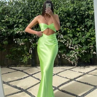 2022 summer satin dress women sexy outfits beach halter neck crop top and bodycon skirt two piece sets party club dress