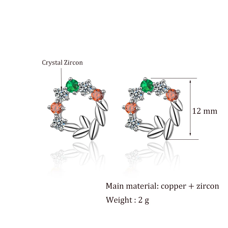 Women's Fashion Flower Stud Earrings Colorful Crystal Zircon Romantic Leaf Garland Female Trendy Charm Wedding Earring Jewelry