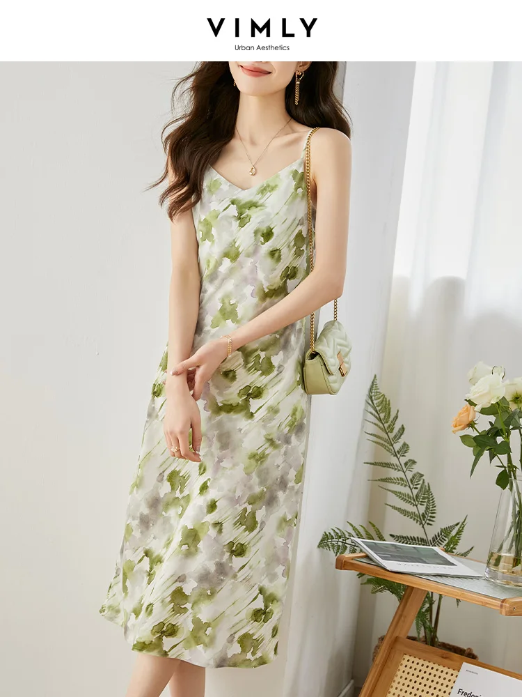 

Vimly Elegant Sundress for Women 2023 Spring Gradient Tie-dye Floral Sexy V-neck Sleeveless Camisole Midi Summer Beach Dress