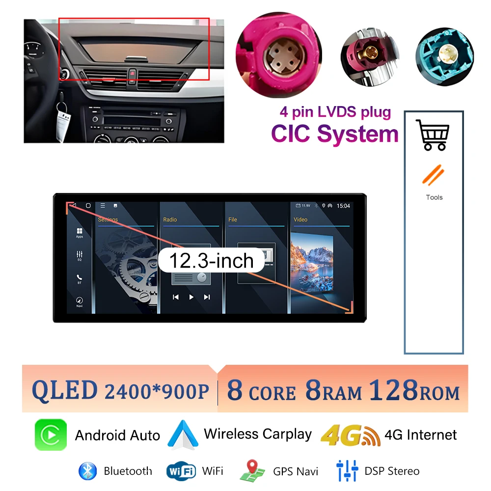 

Интеллектуальный автомобильный радиоплеер для BMW X1 E84 2010-2015 без оригинального экрана CIC System Carplay Android Auto DSP Stereo WiFi