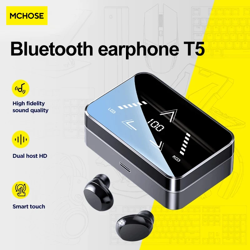 

MC T5 Women Bluetooth Headphones TWS Wireless Earphones Mirror Design Sports Earbuds With Microphone Gaming Headset