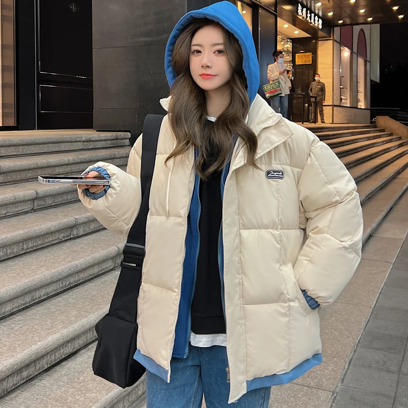 

Женская Стеганая куртка с капюшоном, новинка зимы 2023, утепленная теплая парка для студентов, Женская свободная парка на молнии, верхняя одежда