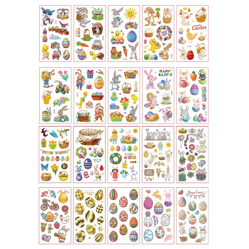 

Q9QB 10x Cartoon Body Stickers Easter Egg Tattoos A/B Styles for Festival Gatherings