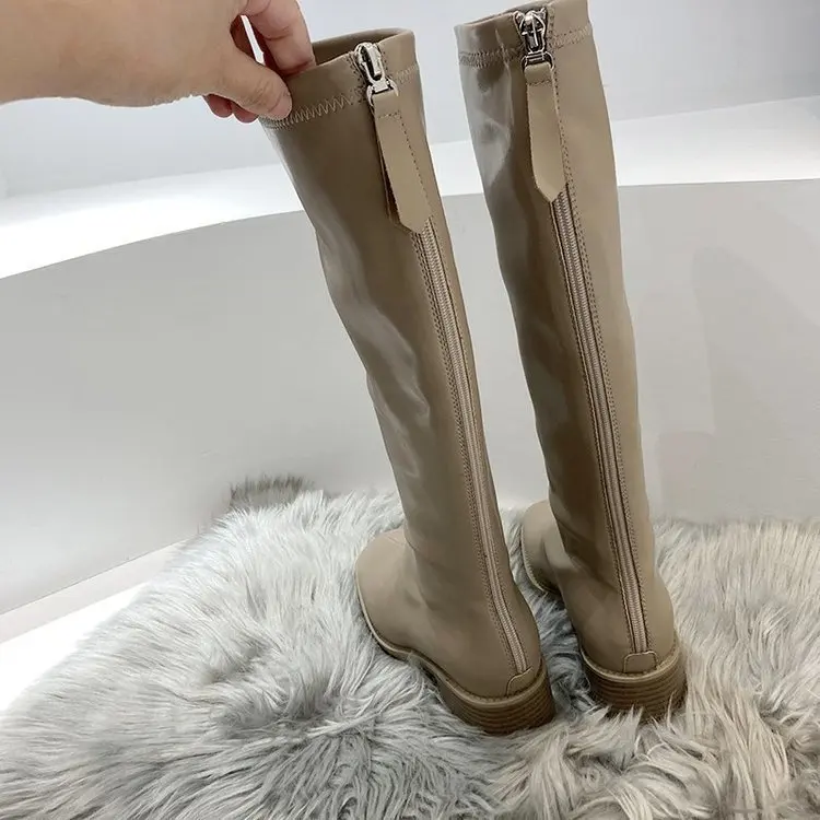 Net Red But Knee-thin and Thin Boots Women South Korea 2021 New Autumn and Winter Thick and Mid-heeled High-top Knight Boots