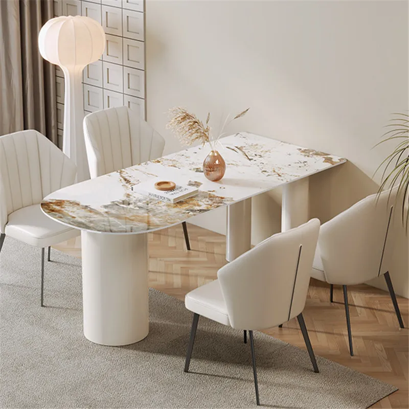 

Nordic rock plate table rectangular small household 1.4m 1.6 light luxury wall semicircle dining table and chair