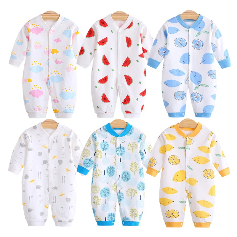 Cotton Baby Jumpsuit Long Sleeve Toddler Romper Newborn Cute Cartoon Fruit Lemon Print Home Wear Boy Girl Winter Clothes