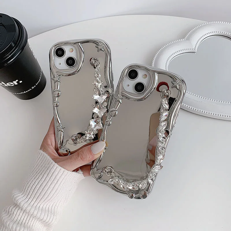 

Silver Check Mirror Female High-end Case For Huawei P60 P50 P40 P30 Anti Fall Case With bracelet For Huawei Nova10 9 8 7 SE mate