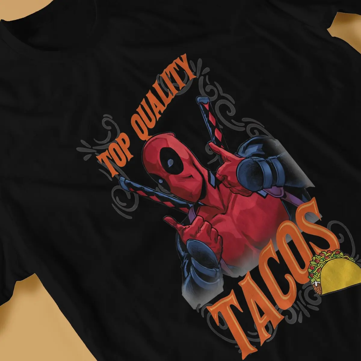 Классическая мужская футболка Tacos высшего качества Disney Deadpool Film с круглым вырезом