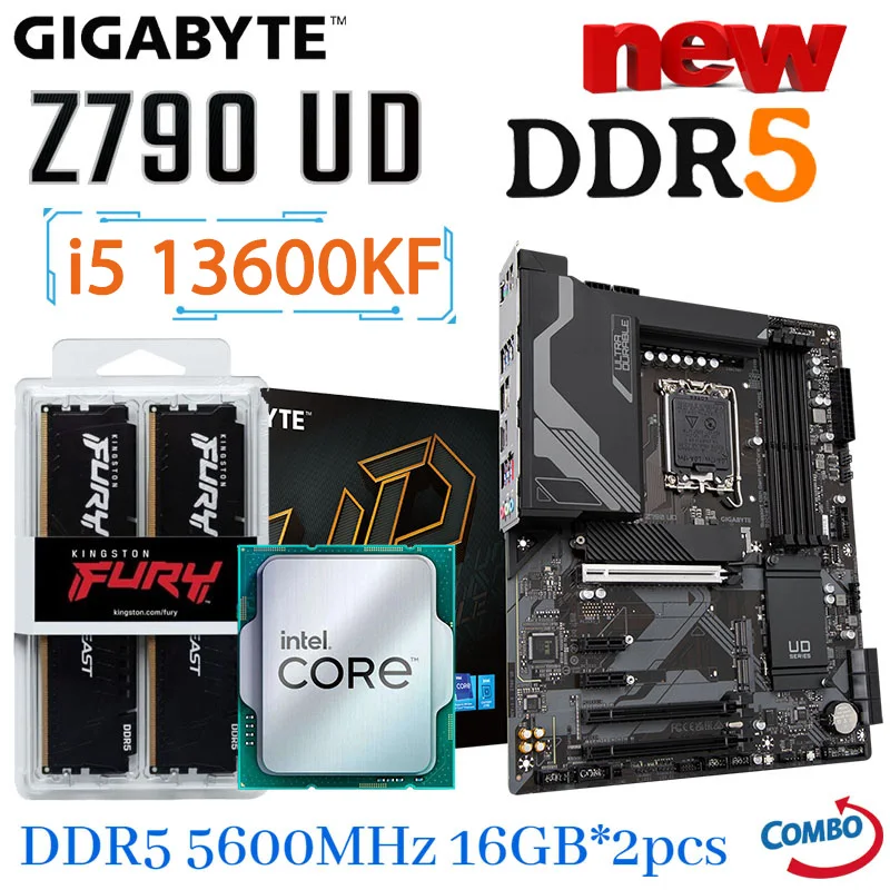 

Материнская плата Gigabyte Z790 UD LGA 1700 + процессор Intel Core i5 13600KF + DDR5 5600 МГц 16 ГБ * 2 шт., комплект памяти PCIE 5,0 M.2, материнская плата, Новинка Поддержка ...