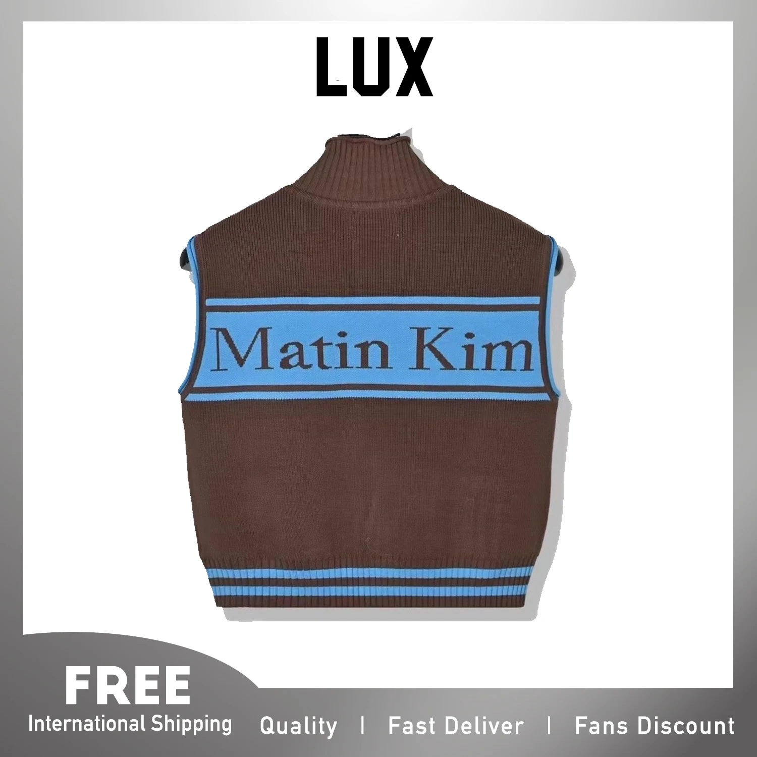 

Lux Fall Winter Matin Kim Knit Wear Vest Thick Zipper Top for Women Cool Street Fashion Style Hip Pop Designer Brand