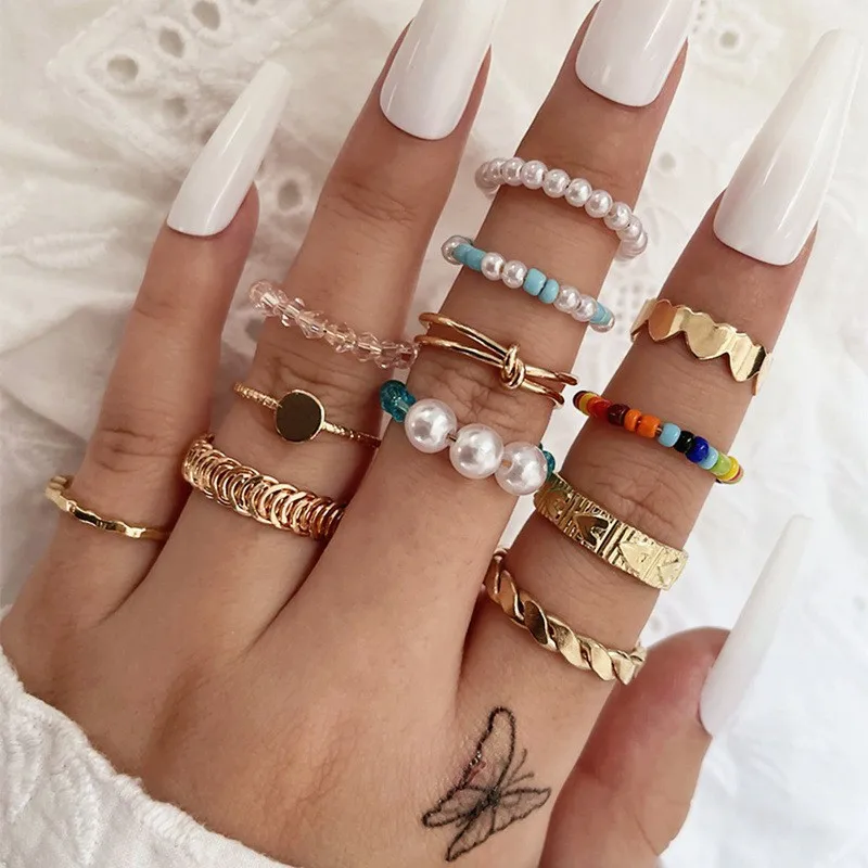 

21 Styles Trendy Boho Midi Knuckle Ring Set For Women Crystal Geometric Finger Rings Fashion Bohemian Jewelry