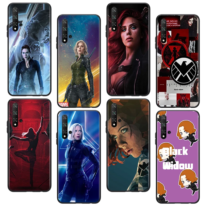 

Marvel Avengers Black Widow For Huawei Honor 60 50 X30 30i 20 10 10i 10X 9X 9S 9C 9 8X 8A lite Pro SE Black Silicone Phone Case