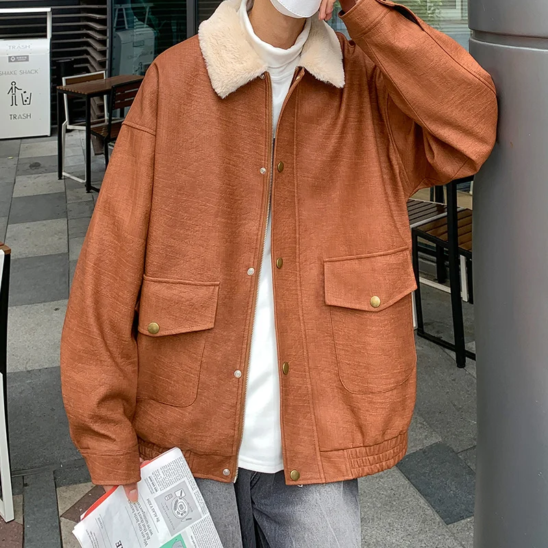 Winter Jacket Men Warm Fashion Thickened Leather Jacket Men Streetwear Korean Loose Thick Short Coat Mens Parker Clothes M-2XL